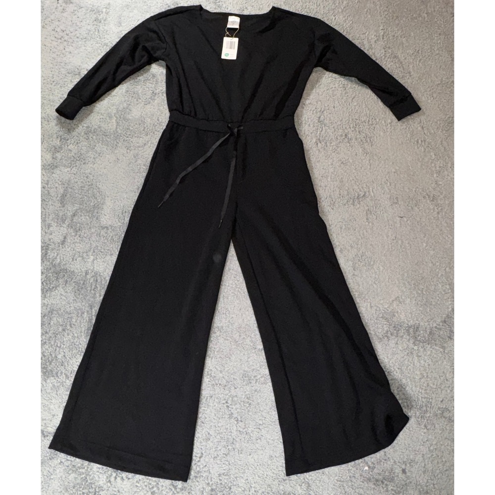 Serra Casual Romper Jumpsuit Size L 12-14 Black Long Sleeve Wide Leg NWT Women